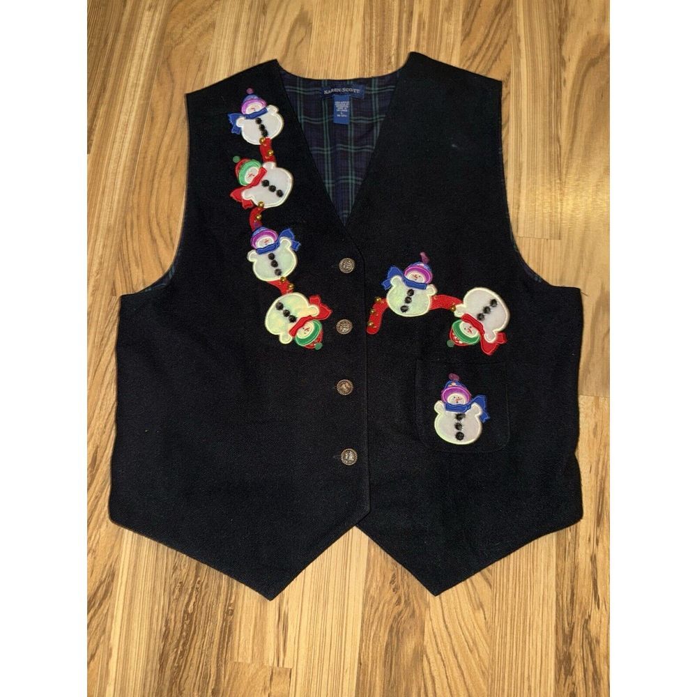 Karen Scott Ugly Holiday Christmas Vest Large L Snowman Bells
